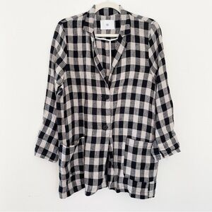 ID Women’s 100% Linen Blazer Shacket Plaid Gingham Single Button Parisian Collar